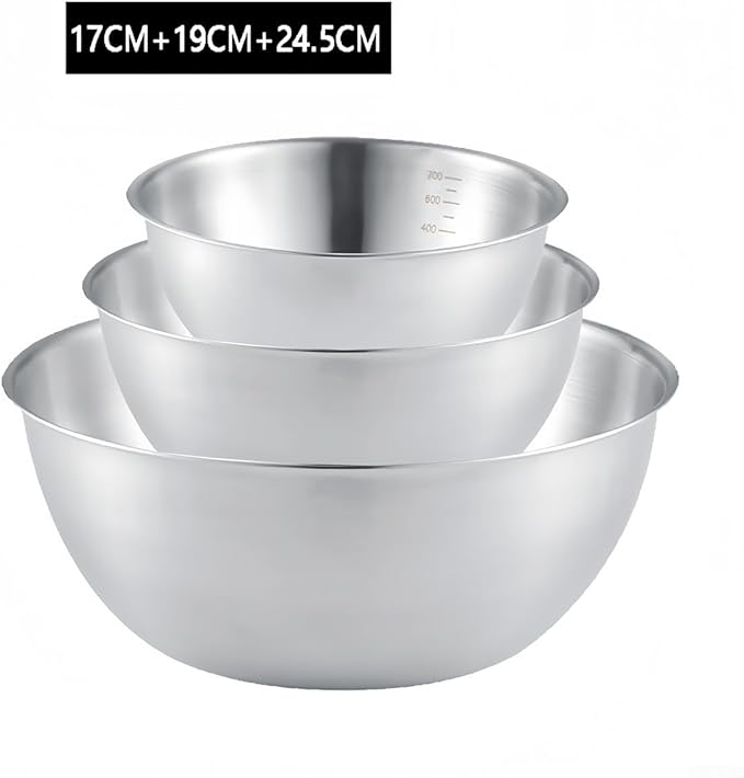 3 Pcs Stainless Steel Mixing Bowls Set with Scale for Cooking and Baking, Stackable and Dishwasher Safe, Featuring Clear Measurement Lines