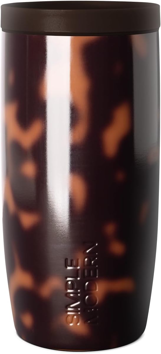 Simple Modern Insulated Travel Coffee Mug 360° Lid | 16oz | Tortoise | Voyager Ceramic-Lined Insulated Stainless Steel Coffee Tumbler, Iced Coffee Cup, Mug with Lid | Fits Cupholder, Tortoise by Unknown