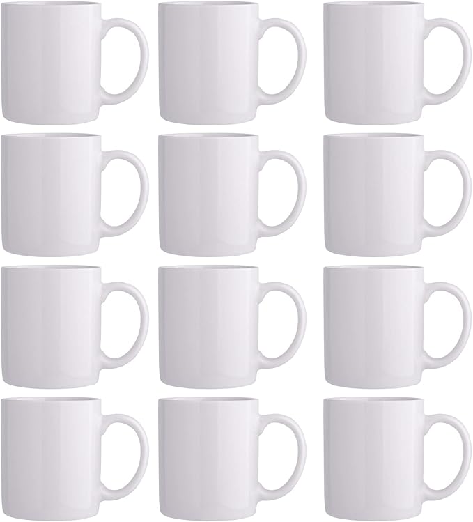 GBhome 12 OZ Off White Coffee Mugs, Ceramic Coffee Mugs with Large Handle for Man, Woman, Light Weight Coffee Mugs Set of 12 for Latte/Cappuccino/Cocoa/Milk, Dishwasher & Microwave Safe by GBhome