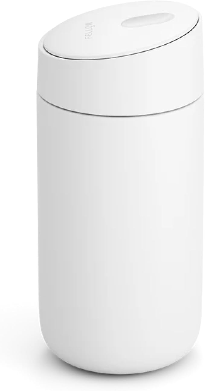 Fellow Carter Slide Ceramic Lined Travel Coffee Mug 12 oz, One-Handed Lid | No Metallic Taste Stainless Steel Coffee Tumbler, Leak-Proof, Hot 6Hr Cold 6Hr, BPA-Free, Dishwasher Safe, Matte White by Unknown