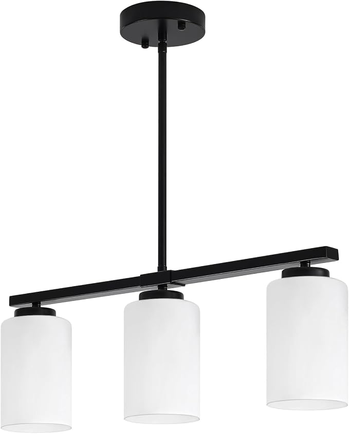 Modern Kitchen Island Lighting Black Dining Room Light Fixtures | 3-Light Linear Chandelier Over Table, 21.25'' Island Lights for Kitchen White Frosted Glass Shades, Adjustable Height - Image 6