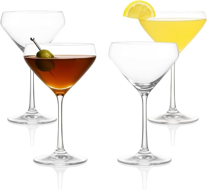 LEMONSODA Hand Blown Nick & Nora Cocktail Martini Glasses, Set of 4 | Crystal Glassware for Manhattan, Cosmopolitan, Espresso & Dirty Martini, Lemon Drop, 1930s Cocktail Culture, 6oz, 10oz by LEMONSODA