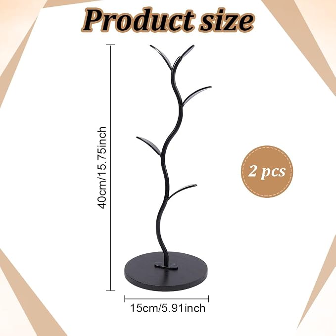 WEBEEDY 2 Pack Wood Mug Holder Tree Coffee Cup Holder with 5 Hooks,Detachable Countertop Mug Rack with Base Cup Stand for Coffee Bar Decor & Home Kitchen Organizer,40cm/15.7 inch Height(Brown) - Image 2