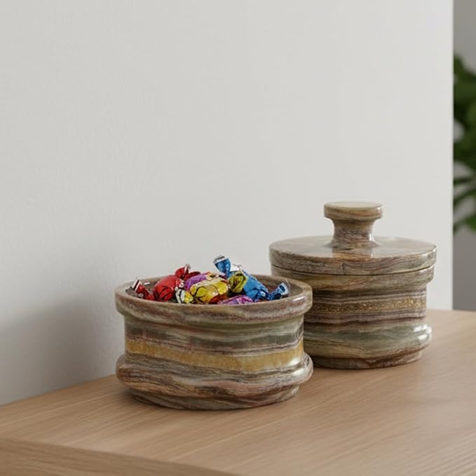 Onyx Dual Candy Set - Natural Marble Stackable Jars with Lid | Luxury Kitchen Storage Containers for Sugar, Spices, Nuts & Snacks | Handmade Desk & Countertop - Image 6