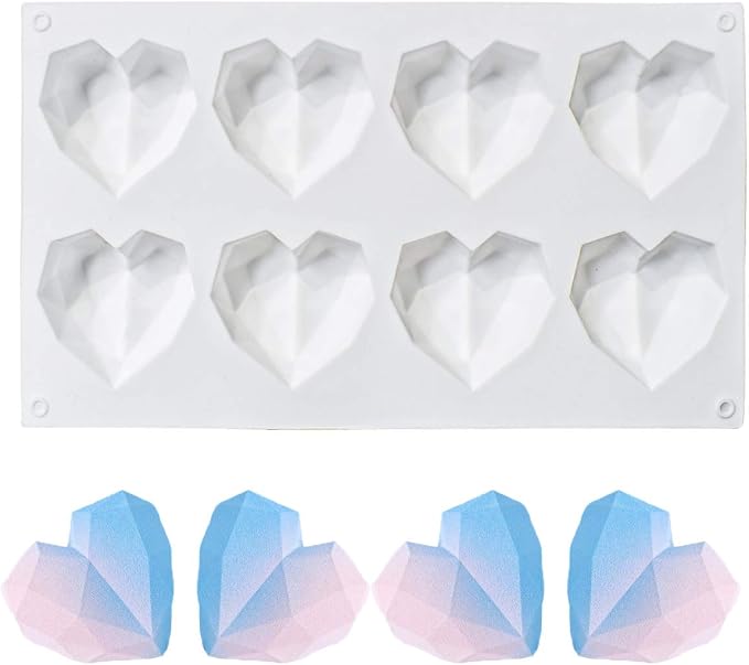 8 Grid Diamond Heart Silicone Cake Chocolate Mold Silicone Baking Pan Mold for DIY Cake Mousse Dessert 3D Diamond Love Heart Shaped Mould for Candy Fondant Ice Cream Soap Cupcake Cheesecake Jelly by yuntop