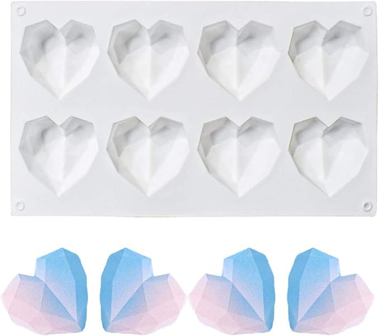 8 Grid Diamond Heart Silicone Cake Chocolate Mold Silicone Baking Pan Mold for DIY Cake Mousse Dessert 3D Diamond Love Heart Shaped Mould for Candy Fondant Ice Cream Soap Cupcake Cheesecake Jelly by yuntop