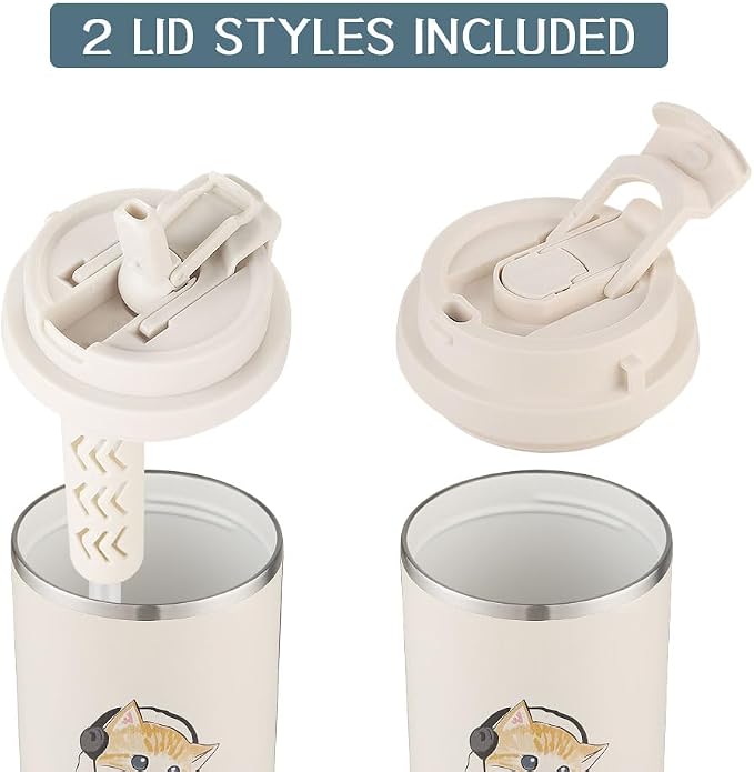 Funkrin Coffee Travel Mug with Flip Lid, 16oz Insulated Tumbler Cup with Ceramic Coating, Double Wall Vacuum Leak-Proof Tumbler for Office School Party Camping - Image 2