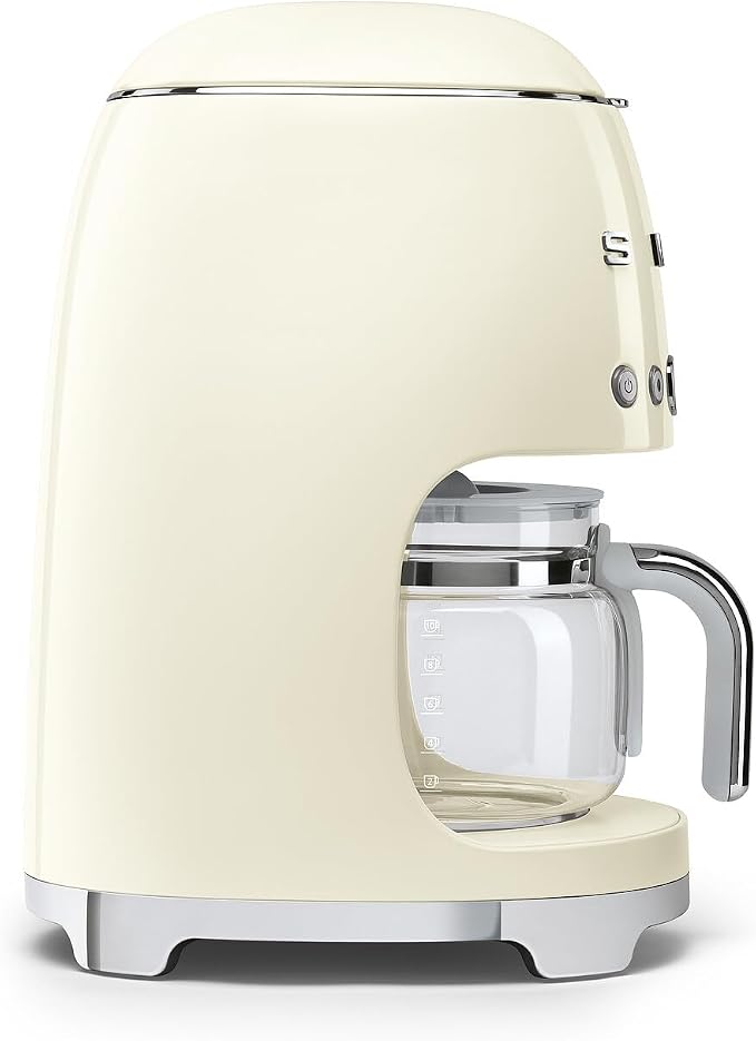 Smeg 50's Retro Style Aesthetic Drip Coffee Machine with 10 Cup Glass Carafe, Auto Start Feature, Keep Warm Plate, and Two Coffee Strength Settings (Cream) - Image 9