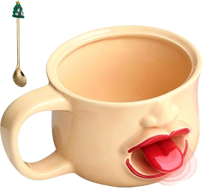 Funny Ceramic Tongue Mug, 3D Unique Shaking The Tongue Coffee Cup, Handmade Artistic Interactive Drinkware, Novelty Gift for Friends, Co-workers or Home Decor ，1pcs by Unknown