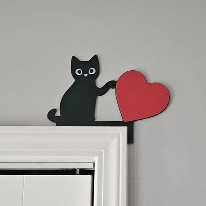 2025 New Year Gift - Cute Cat Metal Door Topper Love You Bye Over Door Frame Decor Corner Sign Black Ornaments Wood Decorations Funny Christmas (Cat Heart) by Unknown