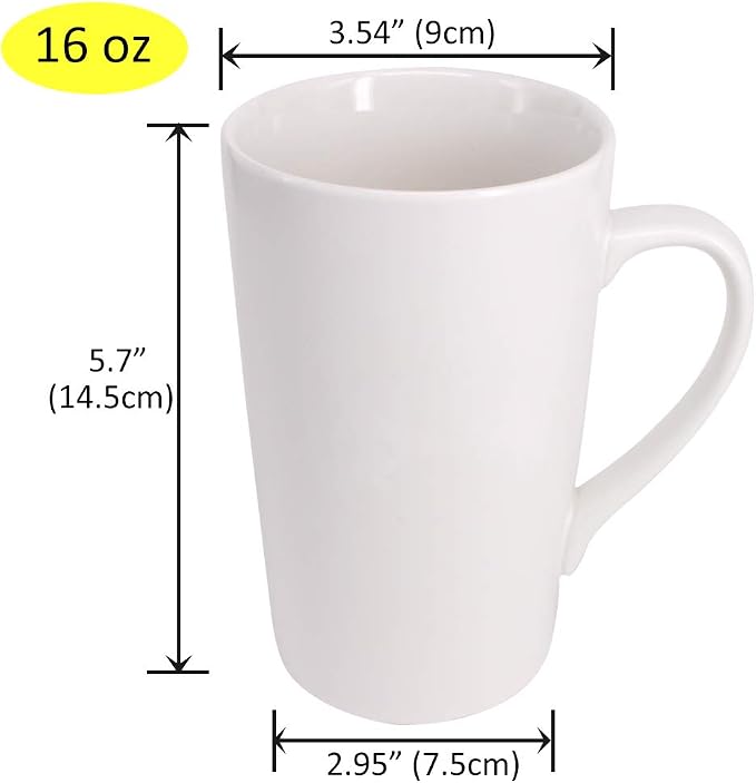 2 Pack 16 OZ Coffee Cup Simple Pure White Ceramic Cup Plain Large Tall White Ceramic Milk Tea Coffee Mug with Handle | Plain Large Tall White Ceramic Milk Tea Coffee Mug with Handle - Image 2
