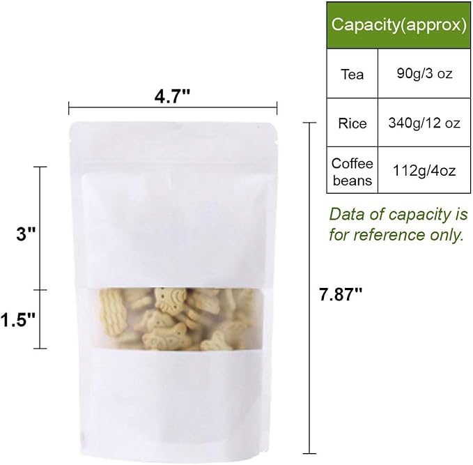 Muka 50 PCS White Kraft Bags Toaster Bags with Frosted Window | Food Grade Spouted Pouches, Leak-Proof Cap, Temp -20 - Image 4