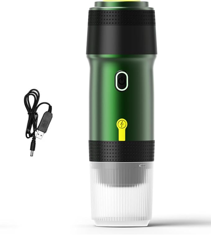 Portable Coffee Maker 3 in 1 Cordless Electric Coffee Machine Compatible with Capsule and Ground Coffee, Cold Brew and Heating, Mini Travel Coffee Maker with 120ml Cup, USB (Green) by Unknown