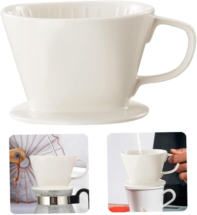 Ceramic Coffee Filter Reusable Pour Over Coffee Maker Dripper with 3 Drip Holes White