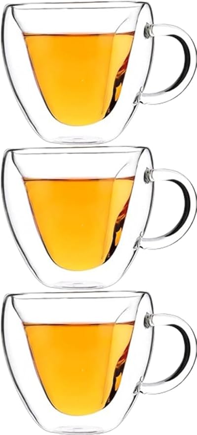 Heart-Shaped Double Wall Coffee Mugs, Set of 3 Insulated Glass Cups, 8.5 oz - Ideal for Coffee and Tea (8.5oz,3pcs)