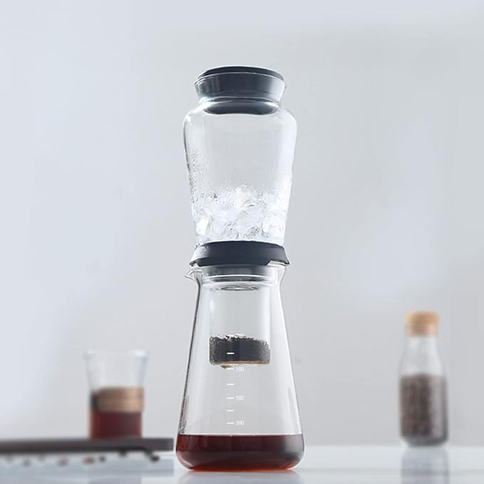 Cold Brew Dripper, Borosilicate Glass Cold Brew Coffee Maker, 900ml Large Capacity with Paper and Cubes Container, Slow Extraction for Rich, for Home Use