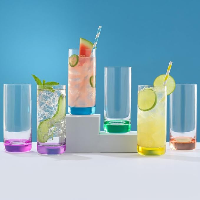 JoyJolt Hue Highball Glasses Set of 6 Tall Drinking Glasses, 13oz Bourbon Whiskey Glass Cups Set, Mojito Glass Tumbler also for Tom Collins Cocktail or Water, Colored Glassware Sets - Image 3