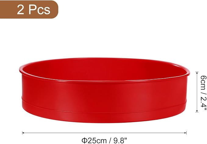 Uxcell 2pcs Round Silicone Cake Pans, 9.8 Inch Nonstick & Quick Release Circle Molds for Layer, Smash and Cheese Cake Baking, Red - Image 2