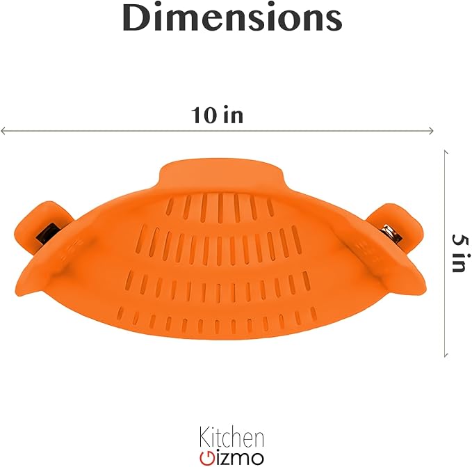 Kitchen Gizmo Snap N Strain Clip On Strainer for Pots and Pans - Adjustable Silicone Colander for Kitchen - Compact Clip-On Food Strainer for Draining Pasta and Vegetables - Orange - Image 3
