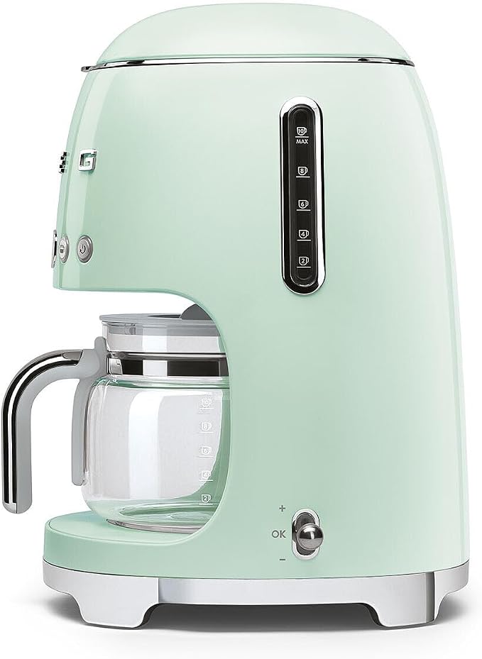 Smeg 50's Retro Style Aesthetic Drip Coffee Machine with 10 Cup Glass Carafe, Auto Start Feature, Keep Warm Plate, and Two Coffee Strength Settings (Pastel Green) - Image 4