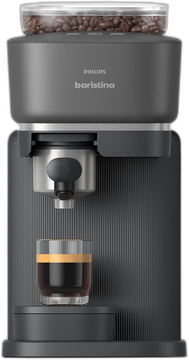 PHILIPS Baristina Espresso Machine, Grind, Tamp & Brew Coffee Beans in One Swipe, Compact, 16 Bar Pump Pressure, Automatic Grinder, Black with Black Portafilter (BAR300/60) by Unknown