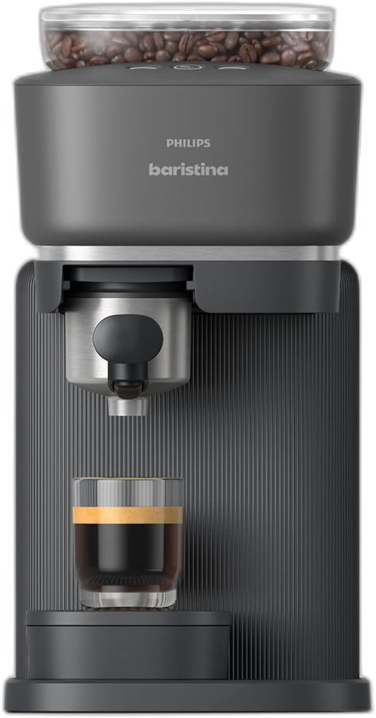 PHILIPS Baristina Espresso Machine, Grind, Tamp & Brew Coffee Beans in One Swipe, Compact, 16 Bar Pump Pressure, Automatic Grinder, Black with Black Portafilter (BAR300/60) by Unknown