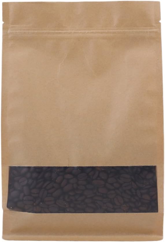 100PCS Brown Kraft Stand-Up Side Gusset Zip Top Lock Bags w/Window 16x26+8cm (6.3x10.2+3.1") by QQStudio