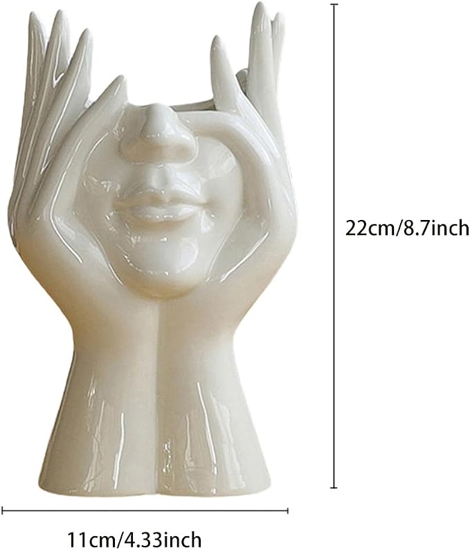 Face Flower Vase,White Ceramic Body Vase, Decorative Vase Dining Table Centerpiece,Modern Small Vase for Coffee Table Bathroom Shelf Living Room Decor 4.54'' W X 8.7'' H - Image 4