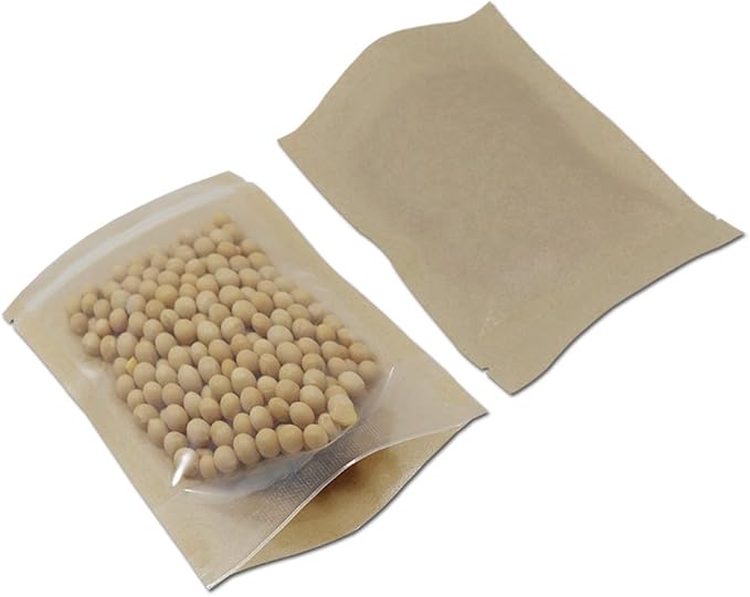 PABCK Clear Front Stand Up Kraft Paper Bags Resealable 5.5x7.9inch 50 Pcs | Stand Up Brown Paper Window Bag Zipper Lock Food Storage Bag for Coffee Snack Nuts Spice Seeds Crafts Packaging Heat Sealable - Image 4