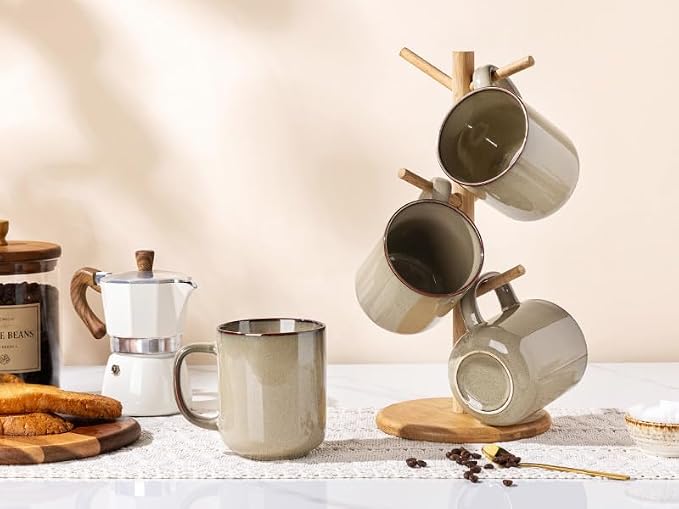 GBhome Large Coffee Mugs Set of 6, 16oz Handmade Coffee Mugs Set with Large Handle for Cappuccino/Latte/Tea/Hot Cocoa, Dishwasher & Microwave Safe-Oatmeal - Image 8