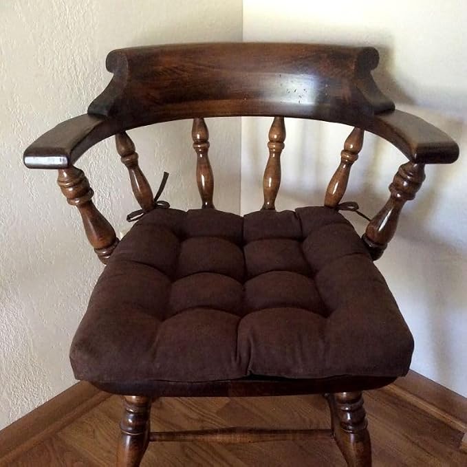 Barnett Home Decor Microsuede Coffee Bean Brown Dining Chair Pad with Ties - 19 x 19 Size Large Chair Cushion - Latex Foam Fill Cushion, Reversible, Machine Washable - Microfiber Ultrasuede - Image 7