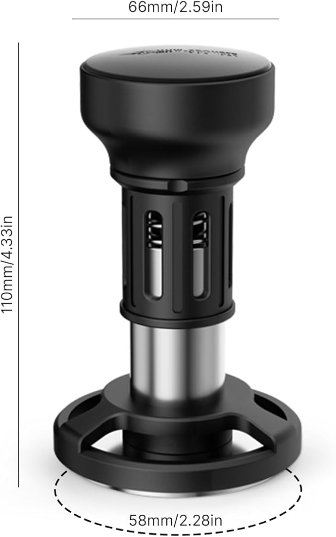 Espresso Tamper, 58mm Calibrated Tamper 4 Spring Loaded Coffee Tamper with 304 Stainless Steel Base, Sound Feedback Self Adjustable Depth Auto Reset