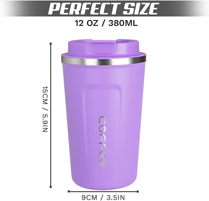 SPLMIFA Travel coffee mugs leak-proof, reusable coffee cup with lid, stainless steel vacuum insulated coffee tumblers, thermal insulation cups for men & women keep drinks hot & cold (2nd-Purple, 12OZ) - Image 4