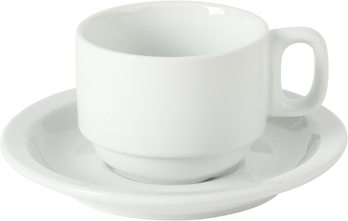 Gibson Home Gracious Dining 7-Ounce Cappuccino Cups Set of 4, Stackable Coffee Cups with 4 Saucers, Metal Stand, Coffee Mugs for Latte, Café, Mocha, Tea - Image 6