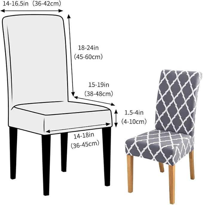 FORCHEER Chair Covers for Dining Chairs Set of 4,Grey and White Stretch Dining Room Chair Cover Kitchen Parsons Chair Slipcovers (Pack of 4, Grey+White) - Image 5