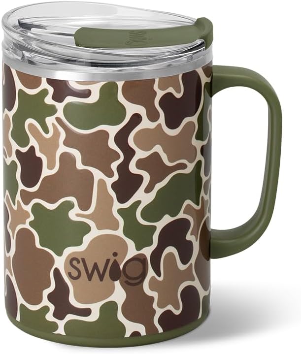 Swig Life 24oz Travel Mug, Insulated Tumbler with Handle and Lid, Travel Coffee Mug, Cup Holder Friendly, Stainless Steel 24 oz Tumbler, Reusable Insulated with Lid (Hunting Camo) by SwigLife