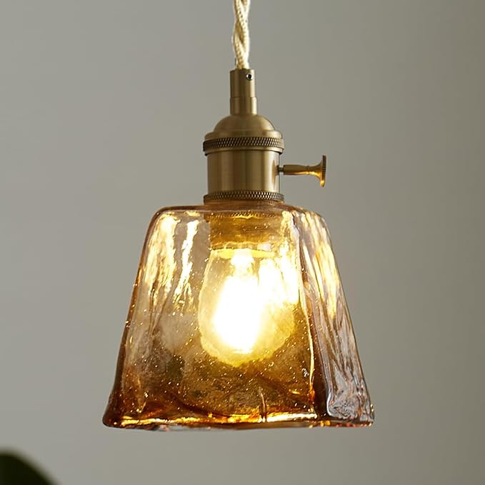 Sedelan Glass Pendant Light, Brass Vintage Pendant Lights, E26 Rustic Pendant Hanging Lamp for Kitchen Island Dining Room Living Room Bedroom Bathroom by Sedelan
