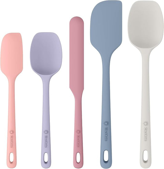 ChefAide 5 Pieces Silicone Spatula Set, Food Grade Rubber Spatula, Upgrade Strong Handle with Ergonomic Grip, Heat Resistant Up to 600°F for Nonstick Cookware, Cooking by ChefAide