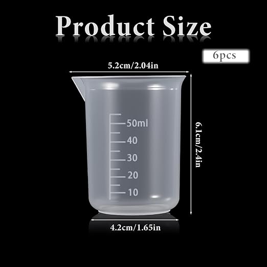 6 Pcs Plastic Beakers, 50 Ml Measuring Cups Portable Graduated Beaker Small Milliliter Measuring Cup Transparent Plastic Beaker for Kitchen Lab Cooking Science Experiment Liquid Measure Supplies