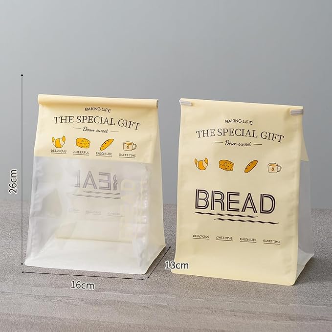 Baking Life The Special Bakery Packaging Gift Bags, Bread Storage with Window, Dear Sweet Design, Roll Top Closure (50, Medium) - Image 2