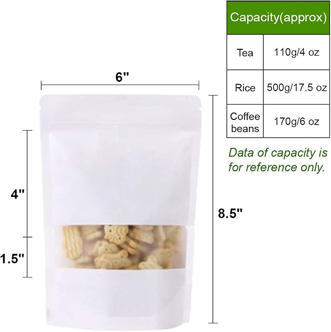 Muka 50 PCS White Kraft Bags Toaster Bags with Frosted Window | Food Grade Spouted Pouches, Leak-Proof Cap, Temp -20 - Image 4