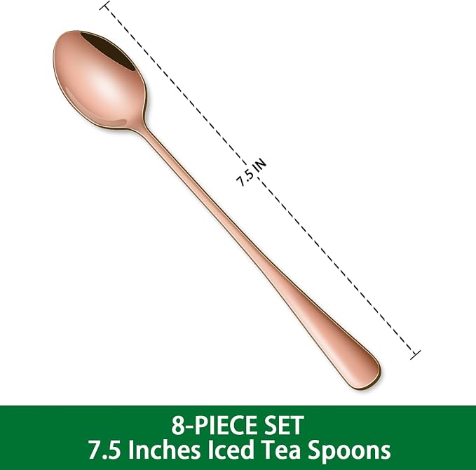 7.5 Inches Long Handle Coffee Stirring Spoons,Set Of 8 Rose Gold Iced Tea Spoon,Copper Stainless Steel Ice Cream Spoons,Sundae Spoon - Image 2