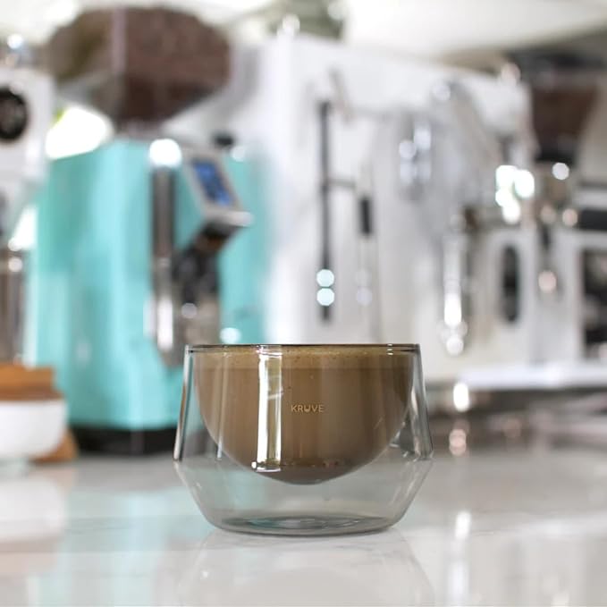 KRUVE IMAGINE Dark Coffee Cups - Handcrafted Double-Wall Glass Cups (Set of Two, 8.5oz/250ml) - Perfect for Latte Art and Espresso - Durable Borosilicate Glass - Ideal Gift for Coffee Mugs Lovers