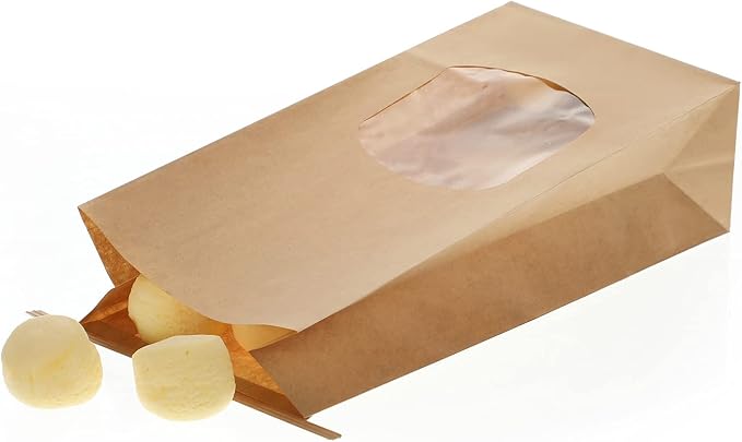 Tenare 50 Pieces Brown Bakery Bags with Window Kraft Paper Bags Christmas Tin Tie Tab Lock and 60 Pieces Adorable Handmade Label Seal Stickers Window for Xmas Coffee Cookie Treat, 4.5 x 2.56 x 9.6" - Image 6