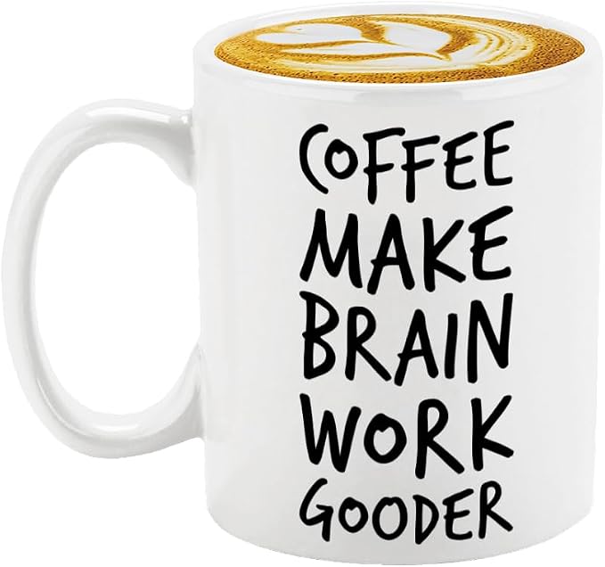 Veracco Coffee Make Brain Work Gooder Mug Funny Coffee Lover Gift Humorous Idea Family Friends Birthday Presents Sarcastic Office Berserk Tea Cup Caffeine Addict Brain Booster Gooder Vibes by Veracco