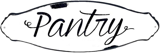 Pantry Wall Door Sign Kitchen Storage Designation Metal Rustic White Black Farmhouse Rustic Vintage Plaque 12" x 4" by Unknown