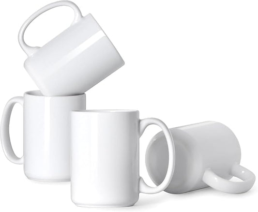 16 OZ Coffee Mugs, Classic Blank Ceramic Cup with Large Handle for Tea Latte Cappuccino, Set of 4, White by Smilatte