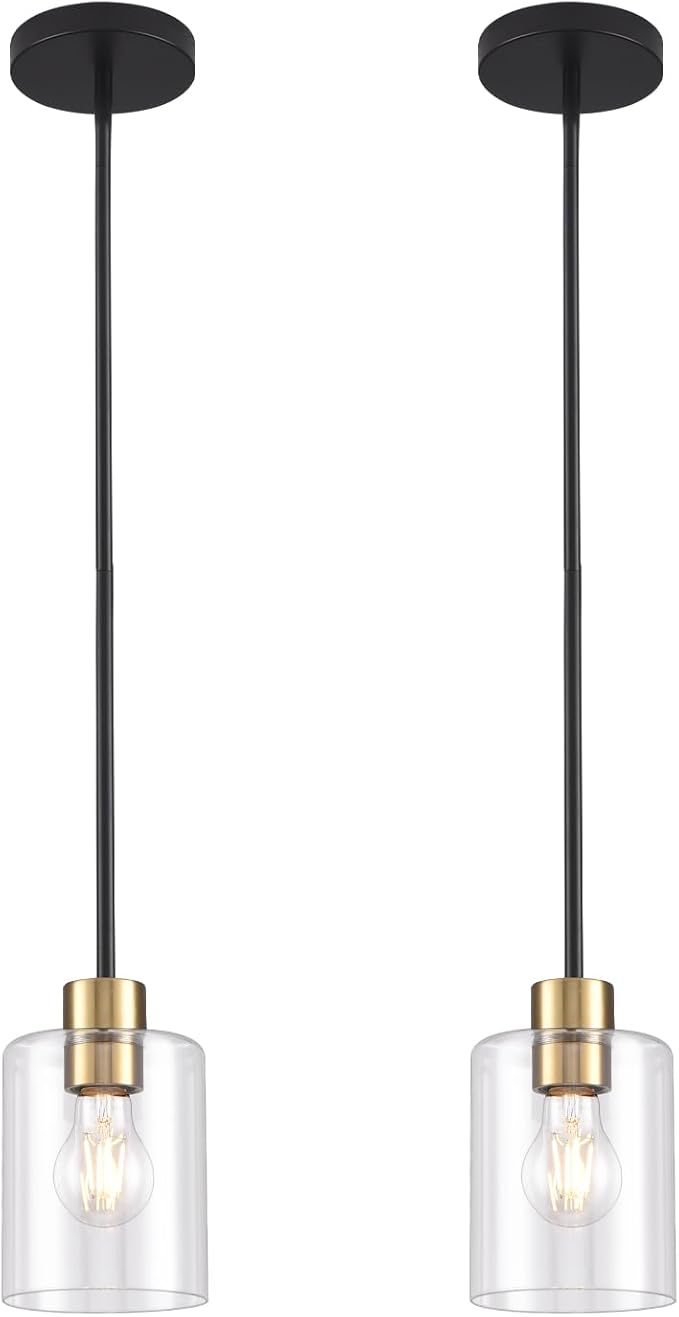 Black Brass Pendant Lights Kitchen Island - Clear Glass Pendant Light Fixture Multiple Stems Rods 3 Units 12 Inch 3 Units 4 Inch (2 Pack Black Brass Downrod) by KLSSLighting