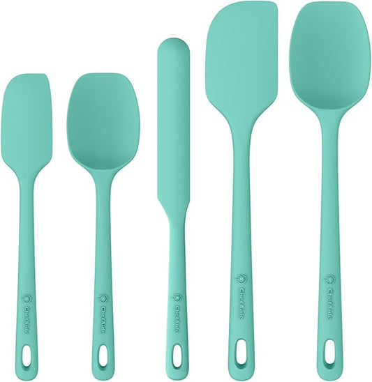 ChefAide 5 Pieces Silicone Spatula Set, Food Grade Rubber Spatula, Upgrade Strong Handle with Ergonomic Grip, Heat Resistant Up to 600°F for Nonstick Cookware, Cooking by ChefAide
