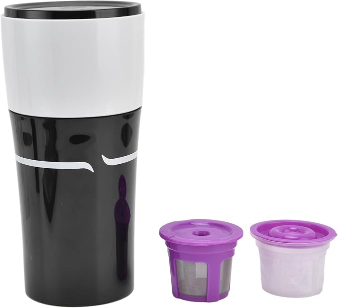 Semme Portable Drip Coffee Maker for Capsules 450ml Travel Coffee Machine with Proof Design Sharing Cup Lid Compact Easy to Use Gray White (Black White) - Image 4